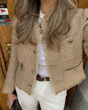 Women's Rustic Tops Fashion Designer Tweed Woolen Jackets-Women's Fashion Designer Jackets