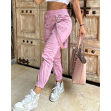 Women's S-2XL Ruched Fashion Designer Cargo High Waist Pants-Women's Fashion Designer Leggings / Pants-Pink-Women&#x27;s fashion designer plus size clothes