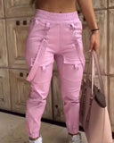 Women's S-2XL Ruched Fashion Designer Cargo High Waist Pants