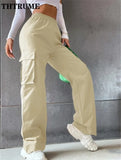 Women's S-3XL Cargo Fashion Designer High Waist Pants-Women's Fashion Designer Leggings / Pants-Beige-Women&#x27;s fashion designer plus size clothes