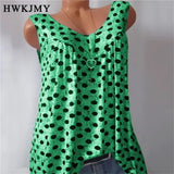 Women's S-8XL Tops Fashion Designer Polka Dot Singlets (Plus Size)-Women's Tops Fashion Designer Plus Size Singlets-Green-Women&#x27;s fashion designer plus size clothes