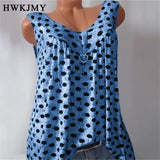 Women's S-8XL Tops Fashion Designer Polka Dot Singlets (Plus Size)-Women's Tops Fashion Designer Plus Size Singlets-Sky blue-Women&#x27;s fashion designer plus size clothes