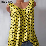 Women's S-8XL Tops Fashion Designer Polka Dot Singlets (Plus Size)-Women's Tops Fashion Designer Plus Size Singlets-Yellow-Women&#x27;s fashion designer plus size clothes