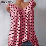 Women's S-8XL Tops Fashion Designer Polka Dot Singlets (Plus Size)-Women's Tops Fashion Designer Plus Size Singlets-Pink-Women&#x27;s fashion designer plus size clothes