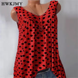 Women's S-8XL Tops Fashion Designer Polka Dot Singlets (Plus Size)-Women's Tops Fashion Designer Plus Size Singlets-Red-Women&#x27;s fashion designer plus size clothes