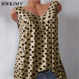 Women's S-8XL Tops Fashion Designer Polka Dot Singlets (Plus Size)-Women's Tops Fashion Designer Plus Size Singlets-Khaki-Women&#x27;s fashion designer plus size clothes