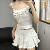 Women's S-XL Fashion Designer Lace Ruffled Mini Skirts (Short)