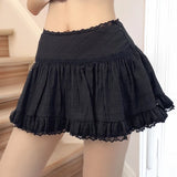 Women's S-XL Fashion Designer Lace Ruffled Mini Skirts (Short)