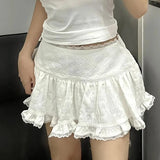 Women's S-XL Fashion Designer Lace Ruffled Mini Skirts (Short)