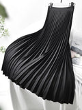 Women's Satin Fashion Designer High Waist Pleated Skirts (Long)-Women's Fashion Designer Skirts