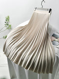 Women's Satin Fashion Designer High Waist Pleated Skirts (Long)-Women's Fashion Designer Skirts