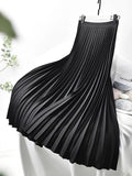 Women's Satin Fashion Designer High Waist Pleated Skirts (Long)-Women's Fashion Designer Skirts