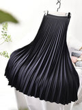Women's Satin Fashion Designer High Waist Pleated Skirts (Long)-Women's Fashion Designer Skirts