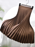 Women's Satin Fashion Designer High Waist Pleated Skirts (Long)-Women's Fashion Designer Skirts