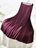 Women's Satin Fashion Designer High Waist Pleated Skirts (Long)-Women's Fashion Designer Skirts