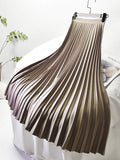 Women's Satin Fashion Designer High Waist Pleated Skirts (Long)-Women's Fashion Designer Skirts