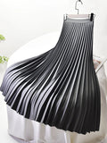 Women's Satin Fashion Designer High Waist Pleated Skirts (Long)-Women's Fashion Designer Skirts