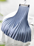 Women's Satin Fashion Designer High Waist Pleated Skirts (Long)-Women's Fashion Designer Skirts