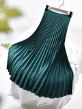 Women's Satin Fashion Designer High Waist Pleated Skirts (Long)
