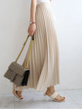 Women's Satin Fashion Designer High Waist Pleated Skirts (Long)-Women's Fashion Designer Skirts