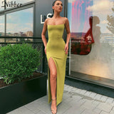 Women's Satin High Split Fashion Designer Spaghetti Dresses (Midi)