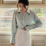 Women's Satin Office Fashion Designer Lantern Long-Sleeve Tops-Women's Fashion Designer Long-Sleeve Tops