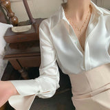 Women's Satin Office Fashion Designer Lantern Long-Sleeve Tops-Women's Fashion Designer Long-Sleeve Tops