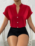 Women's Satin Rolled Sleeve Blouse Tops Fashion Designer T-Shirts