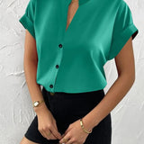 Women's Satin Rolled Sleeve Blouse Tops Fashion Designer T-Shirts