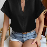 Women's Satin Rolled Sleeve Blouse Tops Fashion Designer T-Shirts