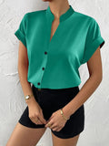 Women's Satin Rolled Sleeve Blouse Tops Fashion Designer T-Shirts