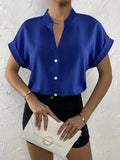 Women's Satin Rolled Sleeve Blouse Tops Fashion Designer T-Shirts