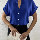 Women's Satin Rolled Sleeve Blouse Tops Fashion Designer T-Shirts