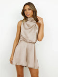Women's Satin Rompers S-XL Backless Fashion Designer Jumpsuits