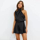Women's Satin Rompers S-XL Backless Fashion Designer Jumpsuits