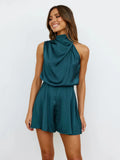 Women's Satin Rompers S-XL Backless Fashion Designer Jumpsuits