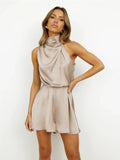 Women's Satin Rompers S-XL Backless Fashion Designer Jumpsuits