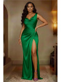 Women's Satin Split Fashion Designer S-3XL Prom Dresses (Long)