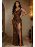 Women's Satin Split Fashion Designer S-3XL Prom Dresses (Long)