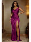 Women's Satin Split Fashion Designer S-3XL Prom Dresses (Long)