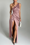 Women's Satin Split S-L Fashion Designer Prom Dresses (Long)