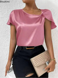 Women's Satin Twisted Blouses Fashion Designer Blouse T-Shirts-Women's Tops Fashion Designer T-Shirts / Blouses