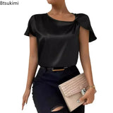Women's Satin Twisted Blouses Fashion Designer Blouse T-Shirts-Women's Tops Fashion Designer T-Shirts / Blouses
