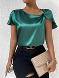 Women's Satin Twisted Fashion Designer Blouse S-XL T-Shirts-Women's Tops Fashion Designer T-Shirts / Blouses-Green-Women&#x27;s fashion designer plus size clothes