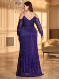 Women's Sequin 2-4XL Mesh Fashion Designer Long Dresses (Plus Size)
