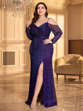 Women's Sequin 2-4XL Mesh Fashion Designer Long Dresses (Plus Size)