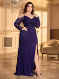 Women's Sequin 2-4XL Mesh Fashion Designer Long Dresses (Plus Size)