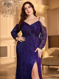 Women's Sequin 2-4XL Mesh Fashion Designer Long Dresses (Plus Size)