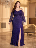 Women's Sequin 2-4XL Mesh Fashion Designer Long Dresses (Plus Size)