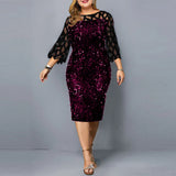 Women's Sequin 3-5XL Fashion Designer Midi Dresses (Plus Size)-Women's Fashion Designer Plus Size Dresses-Purple on Black-Women&#x27;s fashion designer plus size clothes